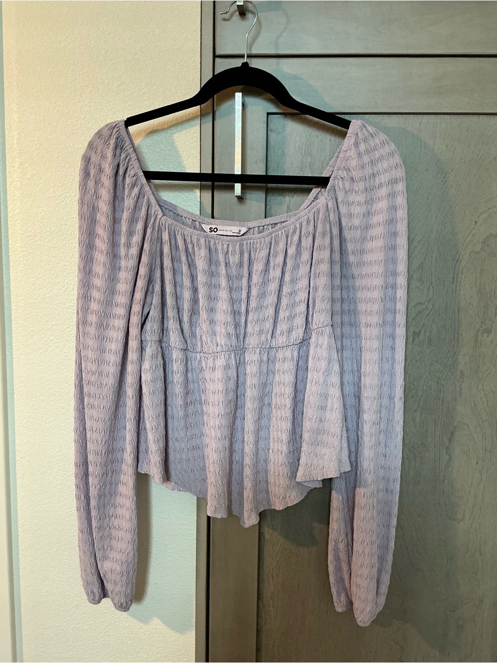 SO Lavender Textured Long-Sleeve Peasant Blouse